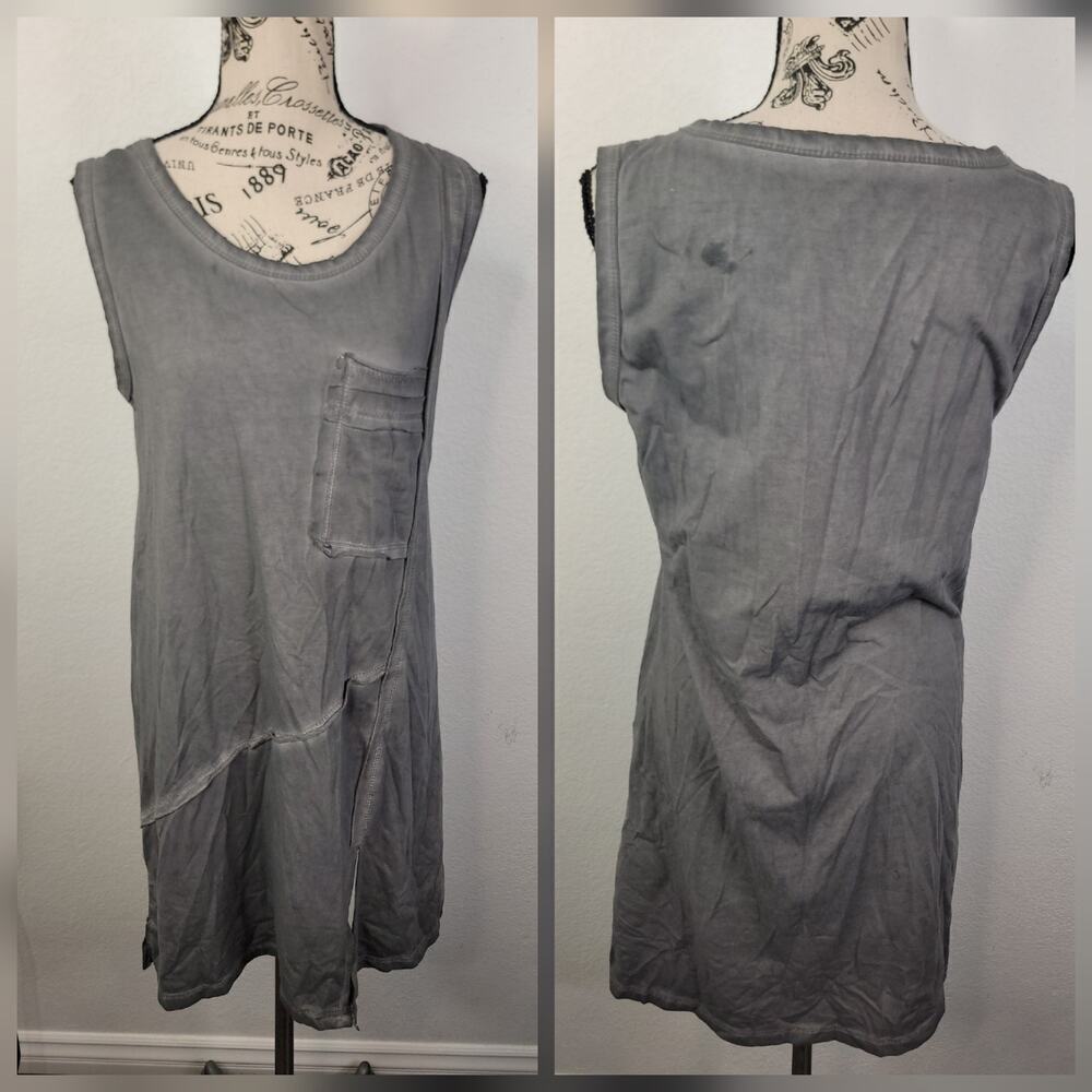Pretty Angel Pocket Tank Tshirt Dress Small Linen Blend Beachy Cover-Up Gray